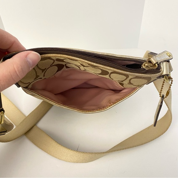 Coach Signature Crossbody with Yellow and Metallic Gold Leather Flower - Picture 11 of 17